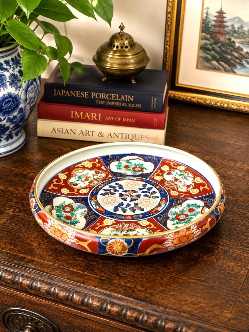 Vintage Japanese Gold Imari Arita Ware Hand Painted Console Bowl Dish 7.5"